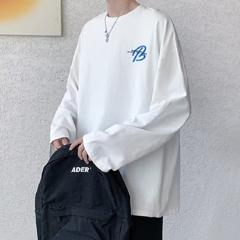 Áo Thun Tay Dài Cổ Tròn Dáng Rộng In Chữ Phong Cách Hip Hop Đường Phố Cho Nam Cỡ M-5XL