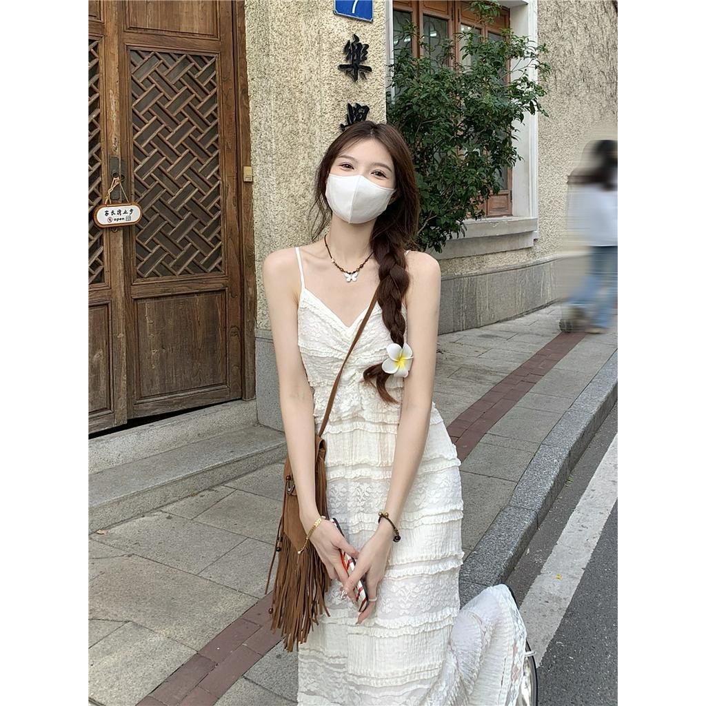 Đầm Dây Ren Mỏng Dài Tay Phong Cách Hàn Quốc Cổ Điển 62148