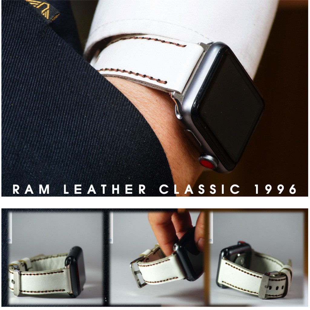 Dây đồng hồ Apple Watch , Iwatch , Iphone Watch Da Dê Trắng RAM Leather Classic 1996  Bền Đẹp