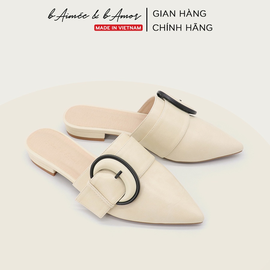 Giày sục nữ mũi nhọn dáng dép mules đế bệt gót vuông 2cm bít mũi khóa tròn bAimée &amp; bAmor - MS1740