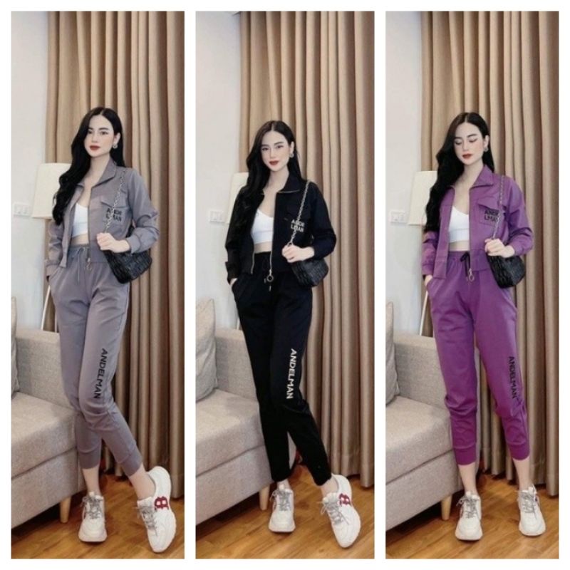 Đồ bộ nữ thu đông dài tay kiểu dáng thể thao chất liệu umi dày dặn,