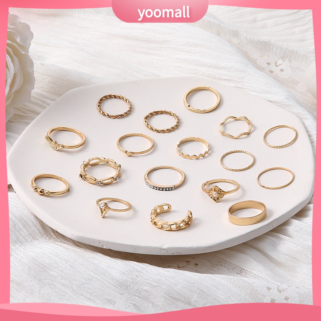 Yomall♡ Set 17 Nhẫn Đốt Ngón Tay Đính Hạt Giả Ngọc Trai