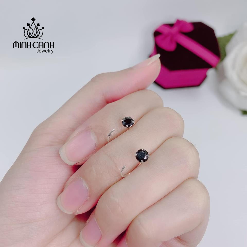 Khuyên Tai Bạc Cong Đính Đá - Minh Canh Jewelry