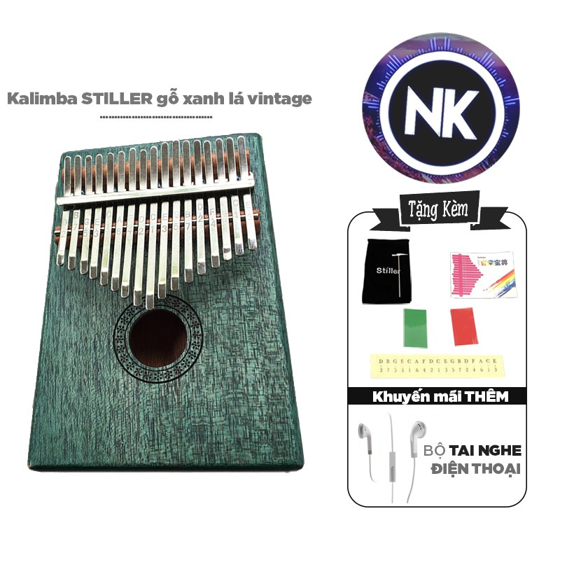 Đàn Kalimba Stiller 17 Phím Gỗ Xanh Lá Vintage Tặng Kèm Tai Nghe Điện Thoại - Hàng Có Sẵn