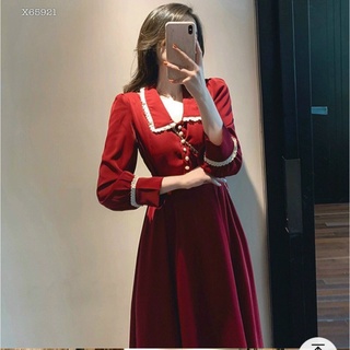 Váy midi nữ tay bồng đầm xòe cổ sen phối ren chất nhung mềm mịn màu đen, đỏ váy nữ tiểu thư siêu xinh.