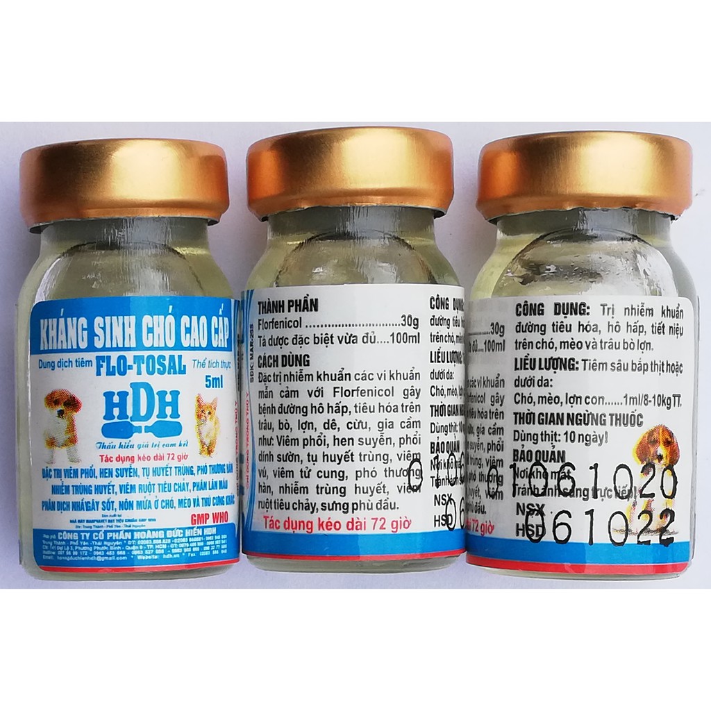 1 lọ FLO-TOSAL 5ml  Kháng sinh chó mèo cao cấp dùng cho viêm phổi, viêm ruột tiêu chảy, phân lẫn máu