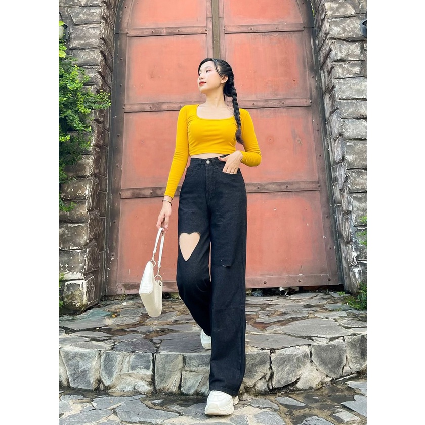 Quần jean nữ baggy trơn chất vải Jean Denim không co giãn, bền màu AnNgo - AT200