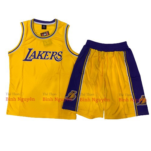 Bộ quần áo bóng rổ NBA Los Angeles Lakers trơn không số hàng đẹp nam nữ vải mè thoáng mát thấm mồ hôi tốt *