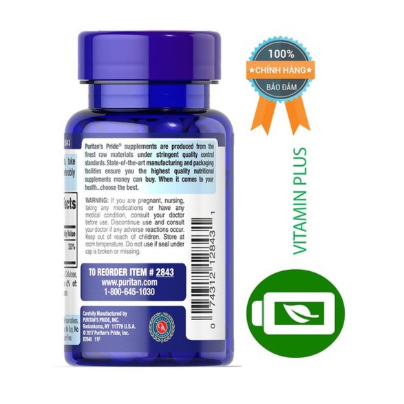 Viên uống ngăn ngừa thiếu máu Puritan's Pride Folic Acid 800mcg 250 viên