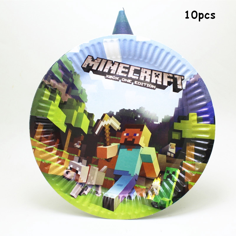 Minecraft Chủ Đề Bữa Tiệc Sinh Nhật Nguồn Cung Cấp Bộ Đồ Ăn Dùng Một Lần Biểu Ngữ Đĩa Giấy Cốc Giấy Khăn Trải Bàn Đồ Chơi Trẻ Em Bé Tắm Bữa Tiệc Sinh Nhật