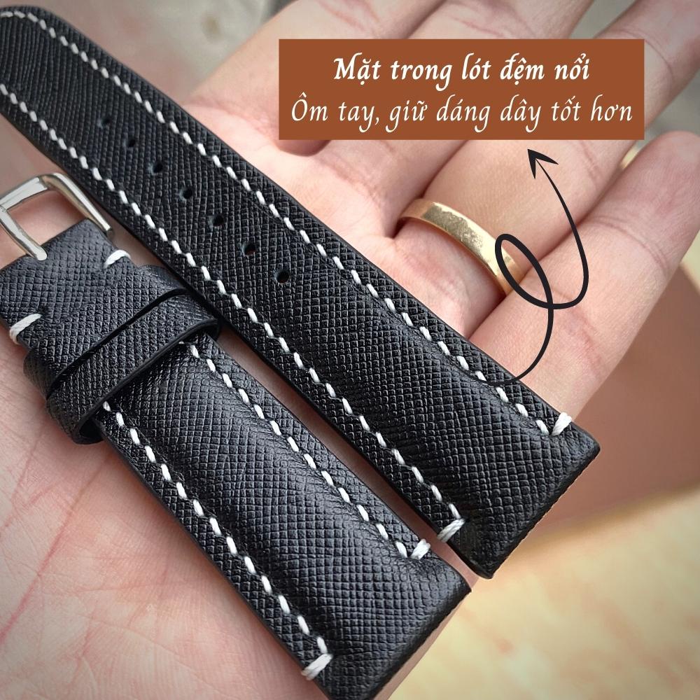 Dây đồng hồ nam da Saffiano 18mm 20mm 22mm handmade dây da đồng hồ khâu tay thủ công S30