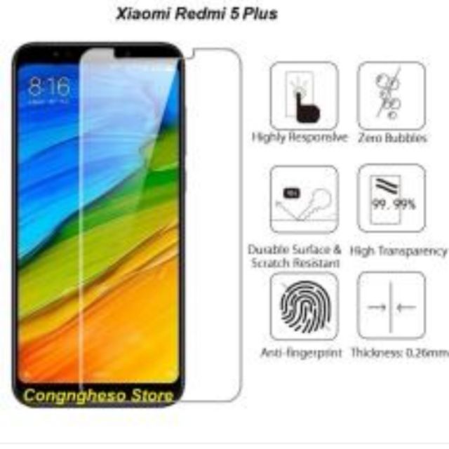 Bộ 3 tấm dán kính cường lực 9H Xiaomi Redmi 5 Plus - Trong suốt