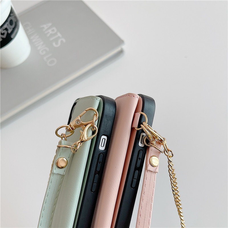 Ốp Điện Thoại Dạng Ví Đeo Chéo Có Ngăn Đựng Thẻ Và Dây Đeo Cho iPhone 13 12 Mini 11 Pro Xs Max XR 8 7 Plus