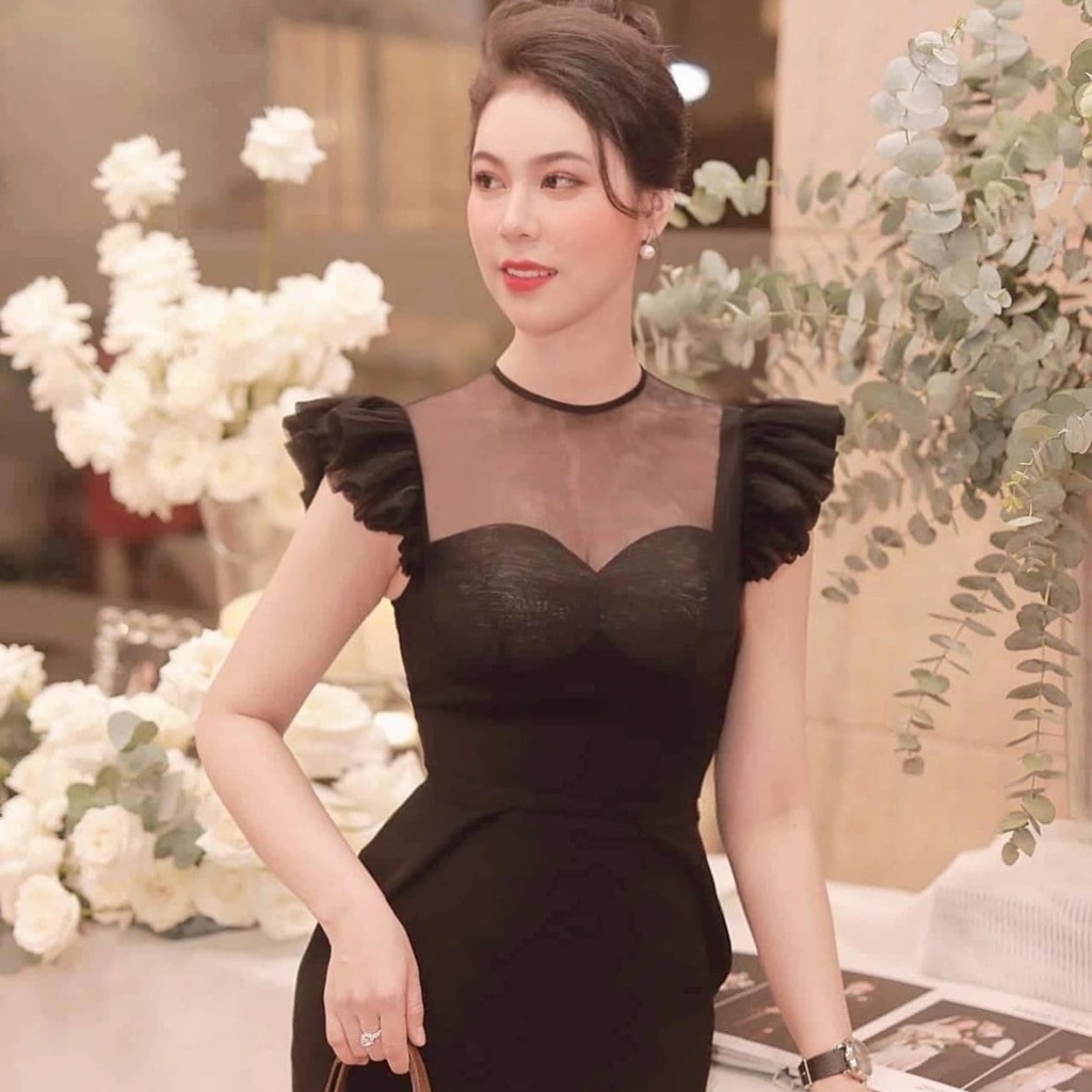 Váy đầm NILA DRESS, phối ren,  màu đen sang trọng đi tiệc  LEMINA.