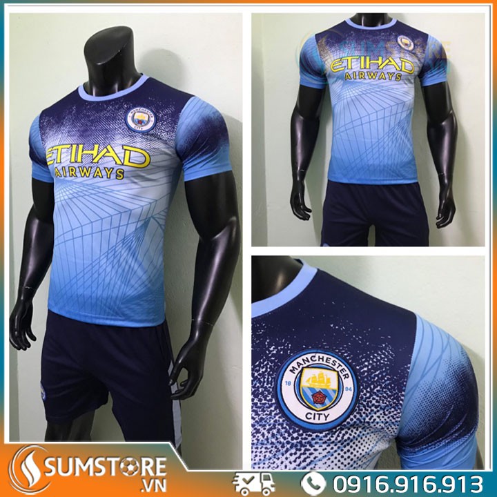 Áo Bóng Đá CLB Man City Xanh Đen DK Cực Chất - Đồ Đá Banh 2020