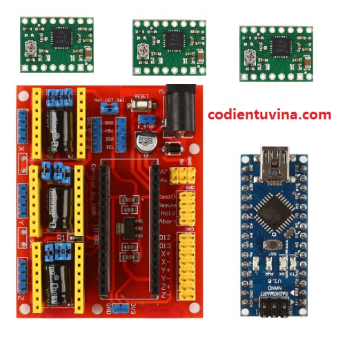 Combo Mạch Arduino Nano (KÈM CÁP)+ CNC Shield V4 và 3 Driver A4988(KÈM TẢN NHIỆT)