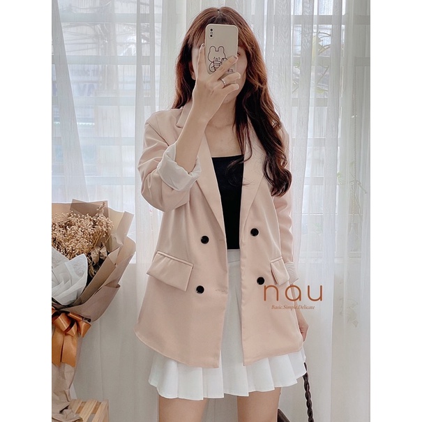 Áo blazer tay dài 2 lớp có túi vải siêu dày dặn 3 màu Nâu - Đen - Hồng nude