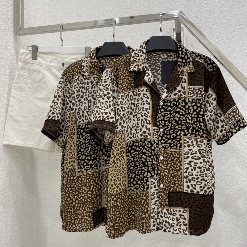 Áo sơ mi tay ngắn hoạ tiết Đốm vải lụa mango áo cuban shirt ngắn tay cổ vest mùa hè