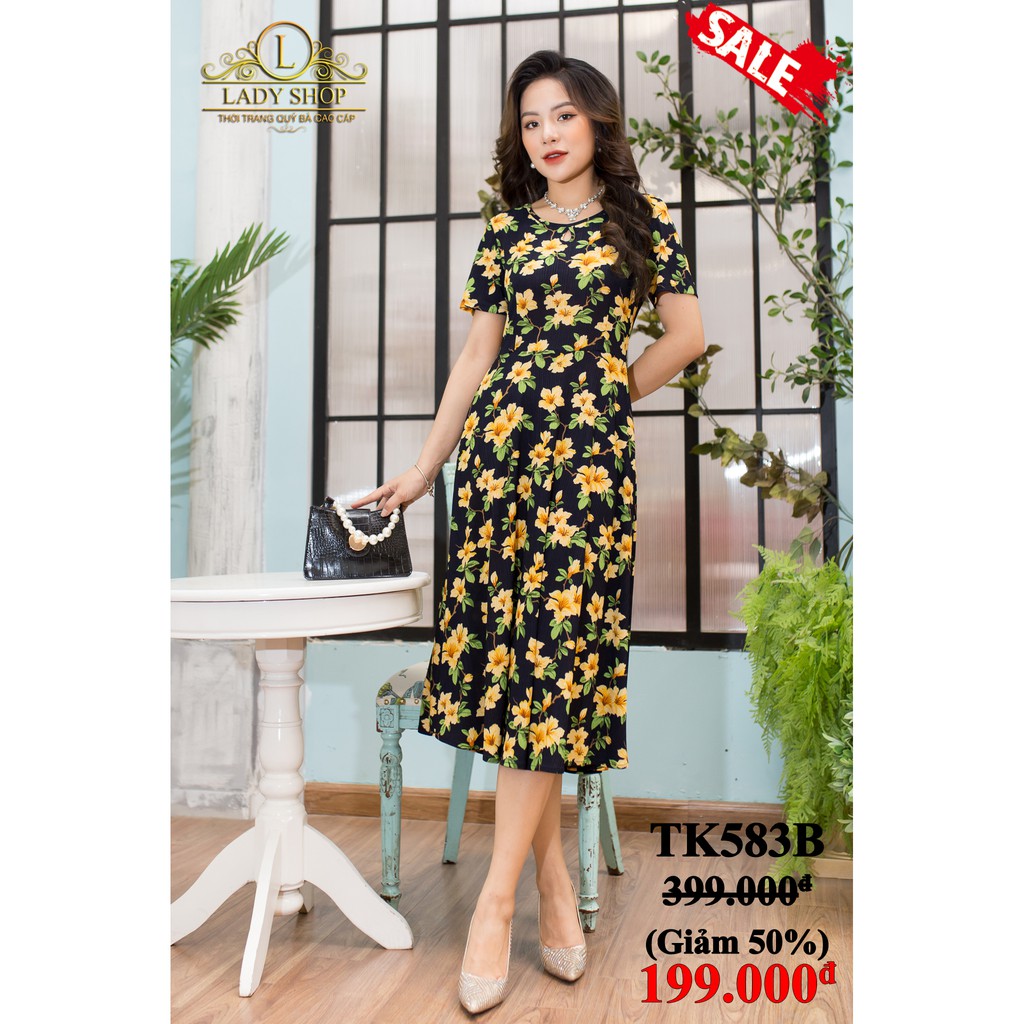 Đầm xòe thời trang cao cấp Ladyshop - Đầm xòe thun tăm cổ giọt lệ TK583