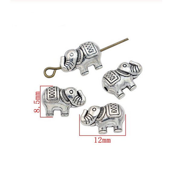 20 Hạt Cườm Mạ Bạc Hình Con Voi Dùng Làm Trang Sức