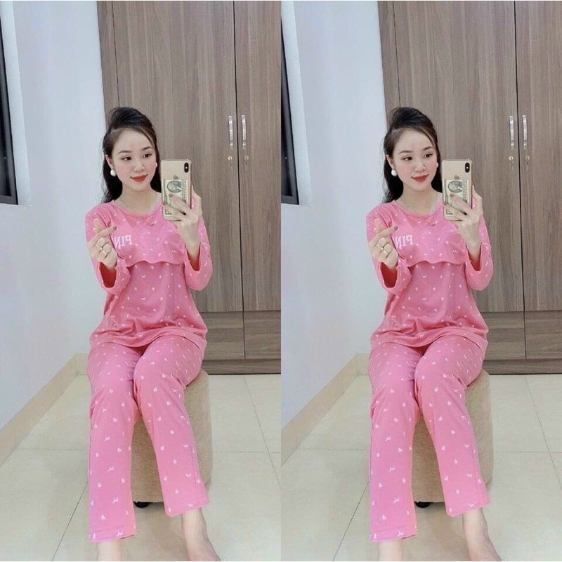 Bộ Bầu Dài PINK bầu dài tay trước và sau sinh PINK mở nắp-bộ bầu có lật ti-chun quần điều chỉnh