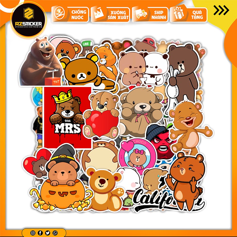 Sticker Gấu Teddy Chống Nước Cao Cấp Cắt Sẵn | STK22 | Hình Dán Sticker Dán Mũ Bảo Hiểm Điện Thoại Laptop Sổ Bình Nước