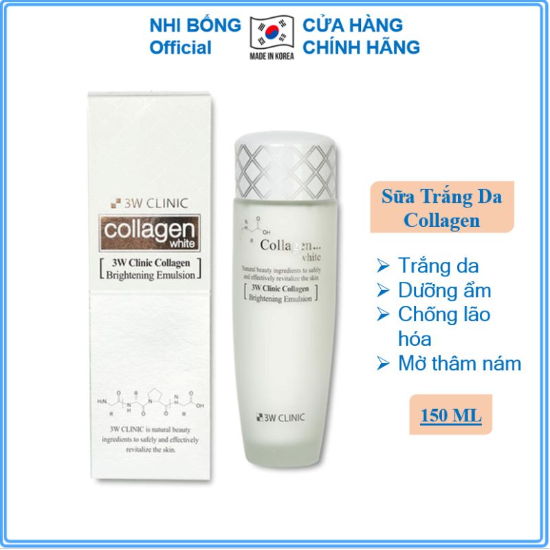 Sữa dưỡng trắng da - Sữa dưỡng ẩm chống lão hóa chiết xuất collagen 3W Clinic Hàn Quốc 150ml