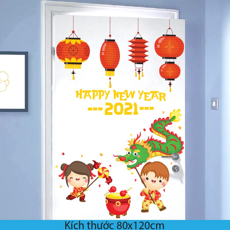 Hình Dán Tường Trang Trí Phòng Khách,Trang Trí Quán,Trang Trí Phòng Ngủ | Decal Dán Tường Chủ Đề Trẻ Con Vui Chơi Tết