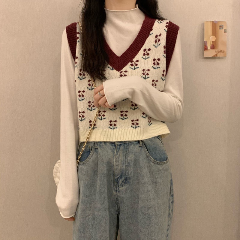 Áo không tay cổ chữ V thời trang phong cách vintage Hàn Quốc