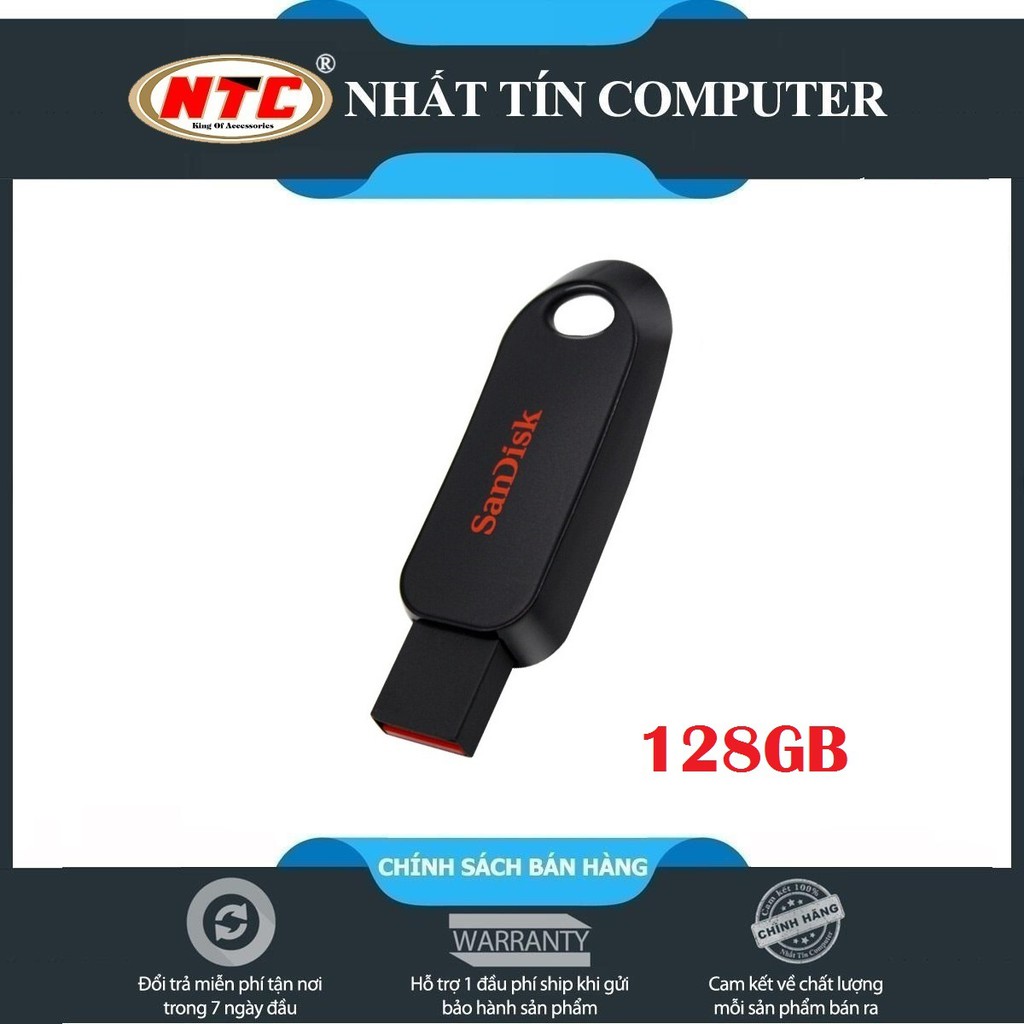 USB 2.0 Sandisk Cruzer Snap CZ62 128GB kiểu trượt (Đen)