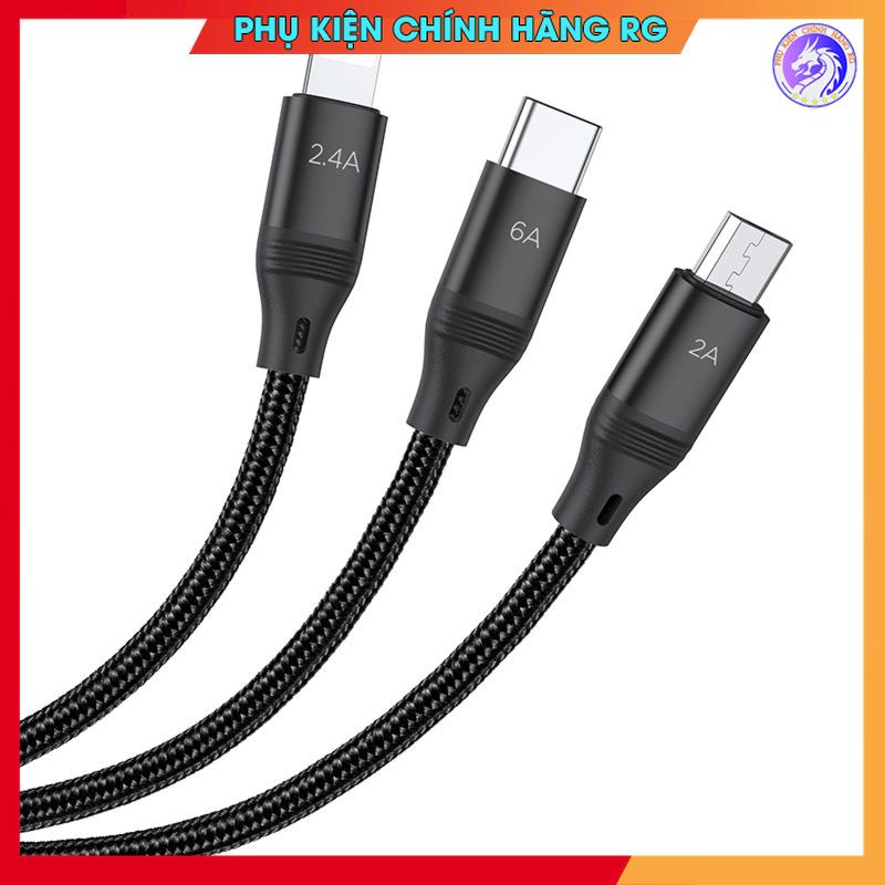 Cáp sạc nhanh và truyền dữ liệu 3 đầu 66W Hoco U104 hàng chính hãng bảo hành 12 tháng