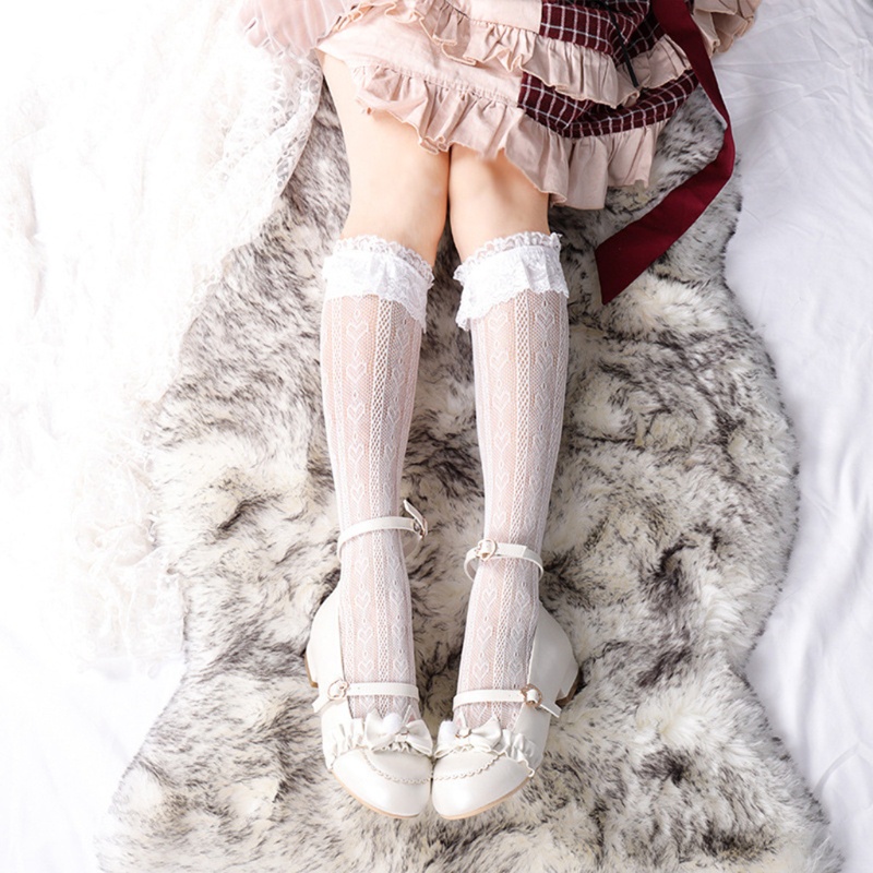 Vớ ren lưới họa tiết trái tim dễ thương phong cách lolita Nhật Bản cho nữ