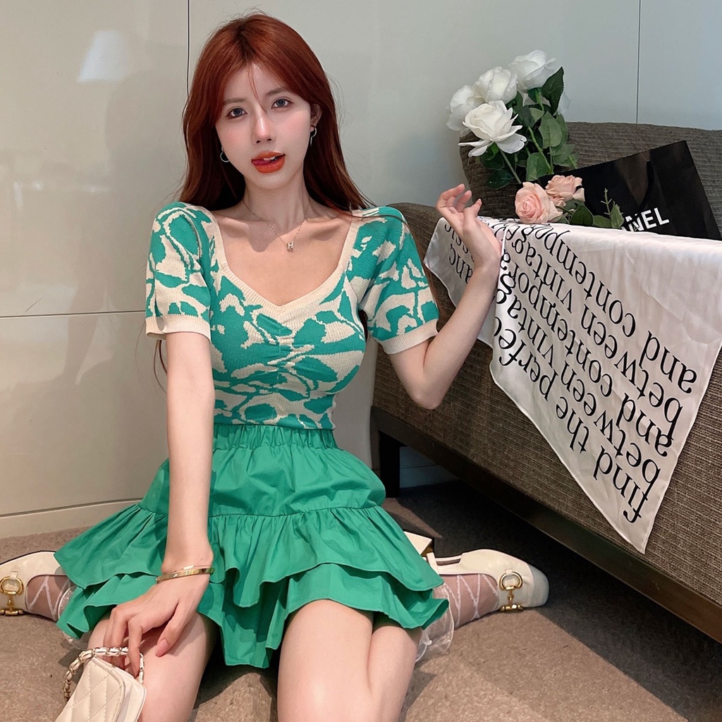 Porozi Áo croptop tay ngắn trễ vai cổ chữ v phong cách Hàn Quốc cho nữ áo croptop