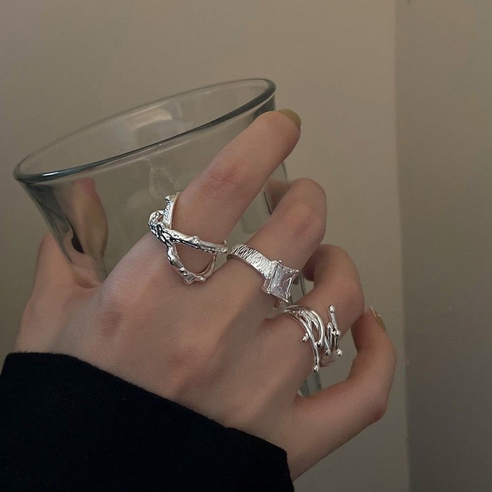 Nhẫn Hở Hình Học Bằng Bạc S925 Đính Đá Zircon Xanh Dương Thời Trang Phong Cách Hàn Quốc Cho Nữ