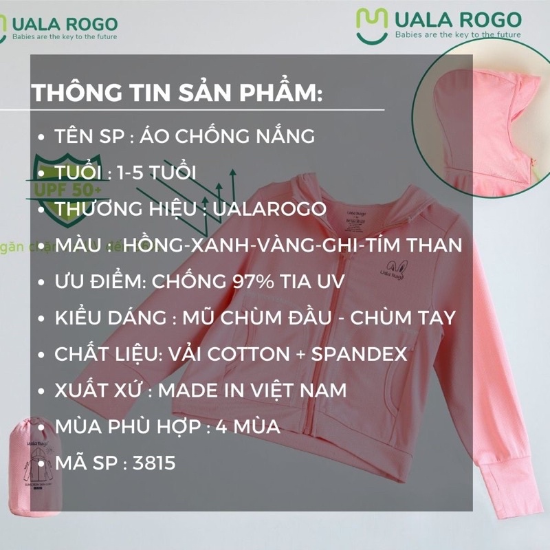 Ualarogo áo khoác chống tia UV 97% có mũ, chùm tay