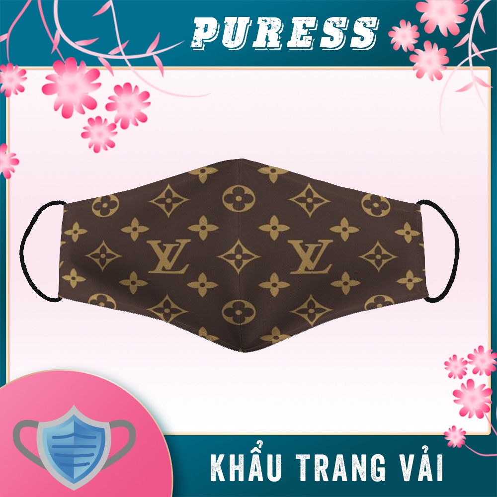 khẩu trang y tế màu xanh In Hình LV_17 PURESS Chất Liệu Polyester Cotton 100%, Chống Bụi In Họa Tiết 3D Thời Trang
