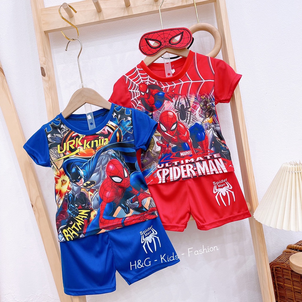 Bộ quần áo siêu nhân bé trai, bộ siêu nhân nhện cho bé 8-18kg chất thun 3D mềm mịn