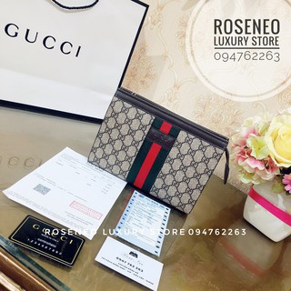 VÍ CLUTCH CẦM TAY GUCCI SUPER VIP‼️ fullbox , túi vải , card, bill da in hoạ tiết GG kèm vải sọc 3 màu