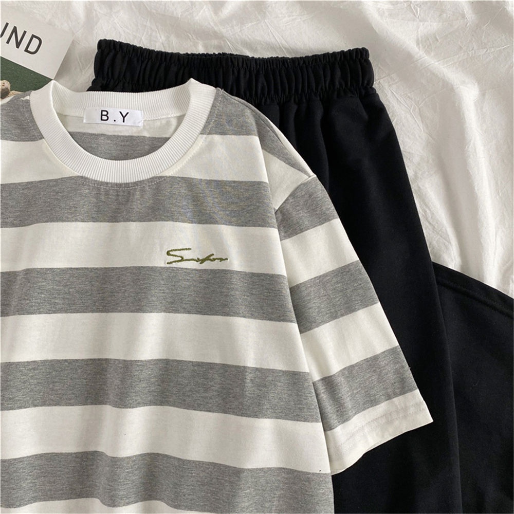 Set Áo Crop Top Sọc Đen + Quần Dài Ống Rộng Lưng Cao Thời Trang Hàn Cho Nữ | BigBuy360 - bigbuy360.vn