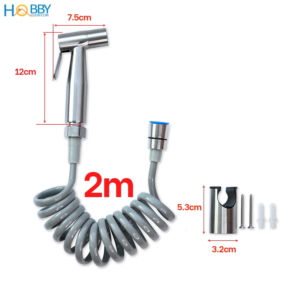 Bộ vòi xịt vệ sinh toilet kèm dây lò xo 2m HOBBY Home Decor VSR2 chuẩn Inox 304 - phun cực mạnh