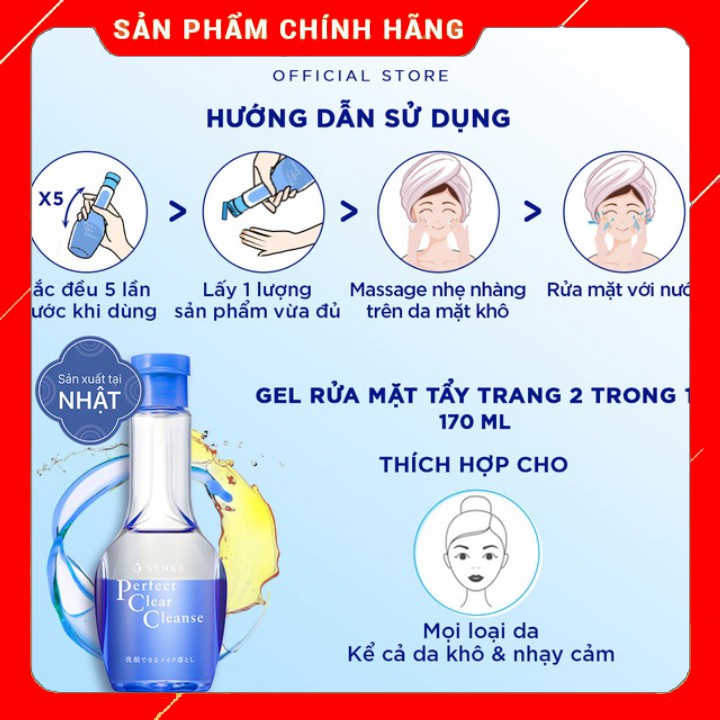 ( giá sỉ ) Gel rửa mặt tẩy trang 2 trong 1 Senka Perfect Clear Cleanse 170ml ( Rẻ vô địch )