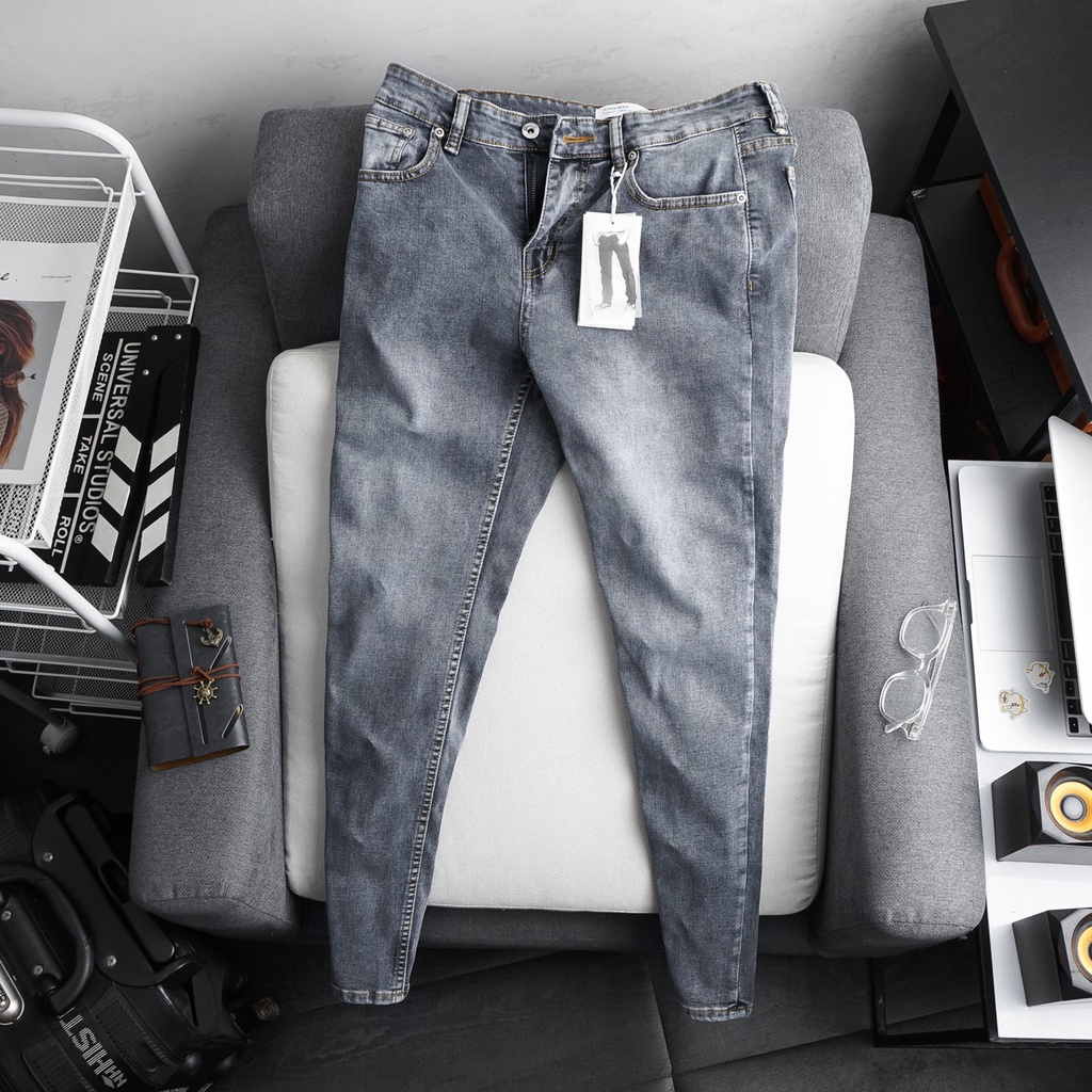 Quần jean bò nam màu xám khói slimfit hàng xuất xịn co giãn