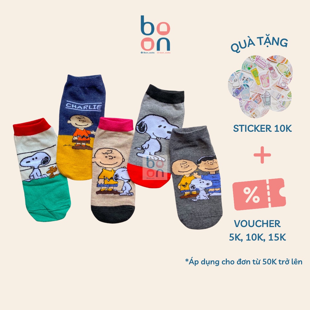 Tất vớ nam nữ cổ ngắn/thấp truyện tranh hoạt hình Snoopy dễ thương cute chất cotton dày dặn thấm hút mồ hôi, thoáng mát