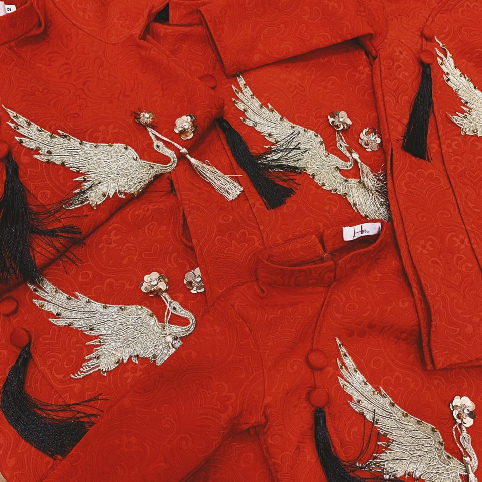 Áo dài đỏ hạc VÀNG một con|Áo dài tết 2020|Gấm và nhung cao cấp|Hàng thiết kế cao cấp [Sukem Store]