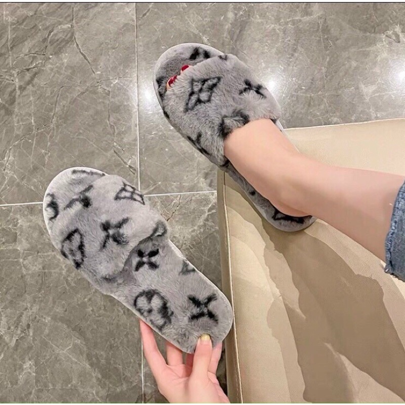 Dép lông quai ngang Lv cao cấp, dép lông nữ quai ngang đi trong nhà