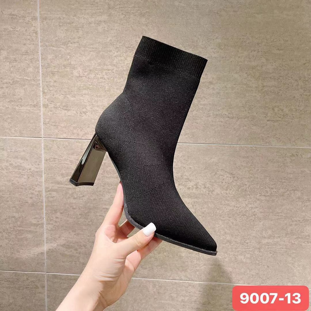 Giày bốt thời trang nữ QC ❤️FREESHIP❤️ Boots lửng cổ chun co giãn mũi nhọn hottrend phong cách Hàn Quốc cao 9cm 9007-13