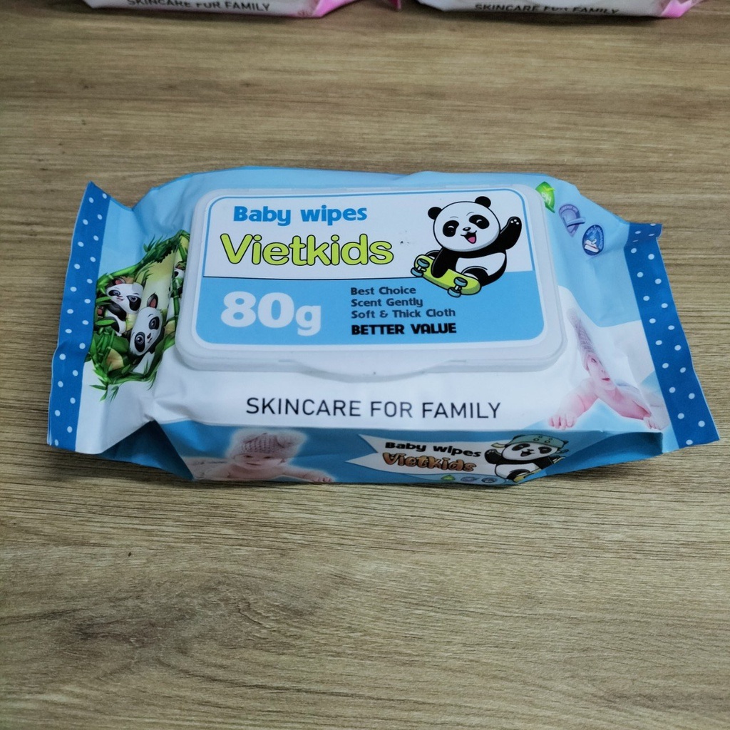 Combo 3 Bịch Khăn Giấy Ướt VietKids Siêu Mềm Mại Mùi Thơm Nhẹ 80gr