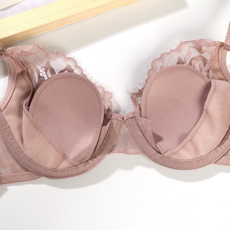 Bộ đồ lót B027 PD khuy vàng ren mút mỏng có gọng | BigBuy360 - bigbuy360.vn