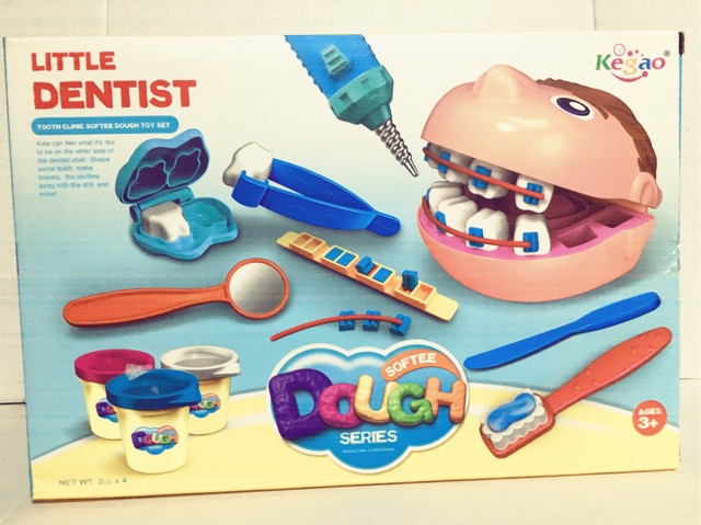 Đồ chơi vali bác sĩ khám răng, dụng cụ lấy răng sâu bằng pin (bé tự làm răng bằng đất sét) gồm 17 chi tiết