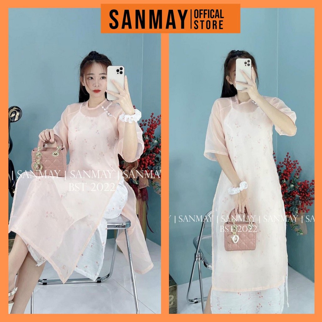 Áo Dài Cách Tân Nữ SANJOLI Thiết Kế Hoa Nhí Vải Voan Tay Lỡ Cao Cấp Nữ Đi Đám Cưới Mặc Tết Đều Đẹp AO021